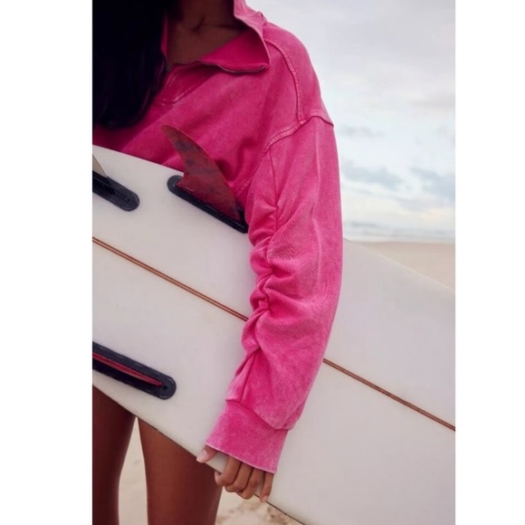 FP MOVEMENT Valley Girl 1/4 Zip Sweatshirt Pullover NWT Punch Crush - Picture 4 of 12